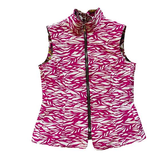 Jude Connally Reversible Quilted Vest M | Pink Zebra & Paisley Sleeveless Jacket - Picture 2 of 7